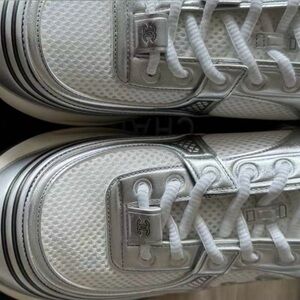 CHANEL White and Silver Athletic Shoes